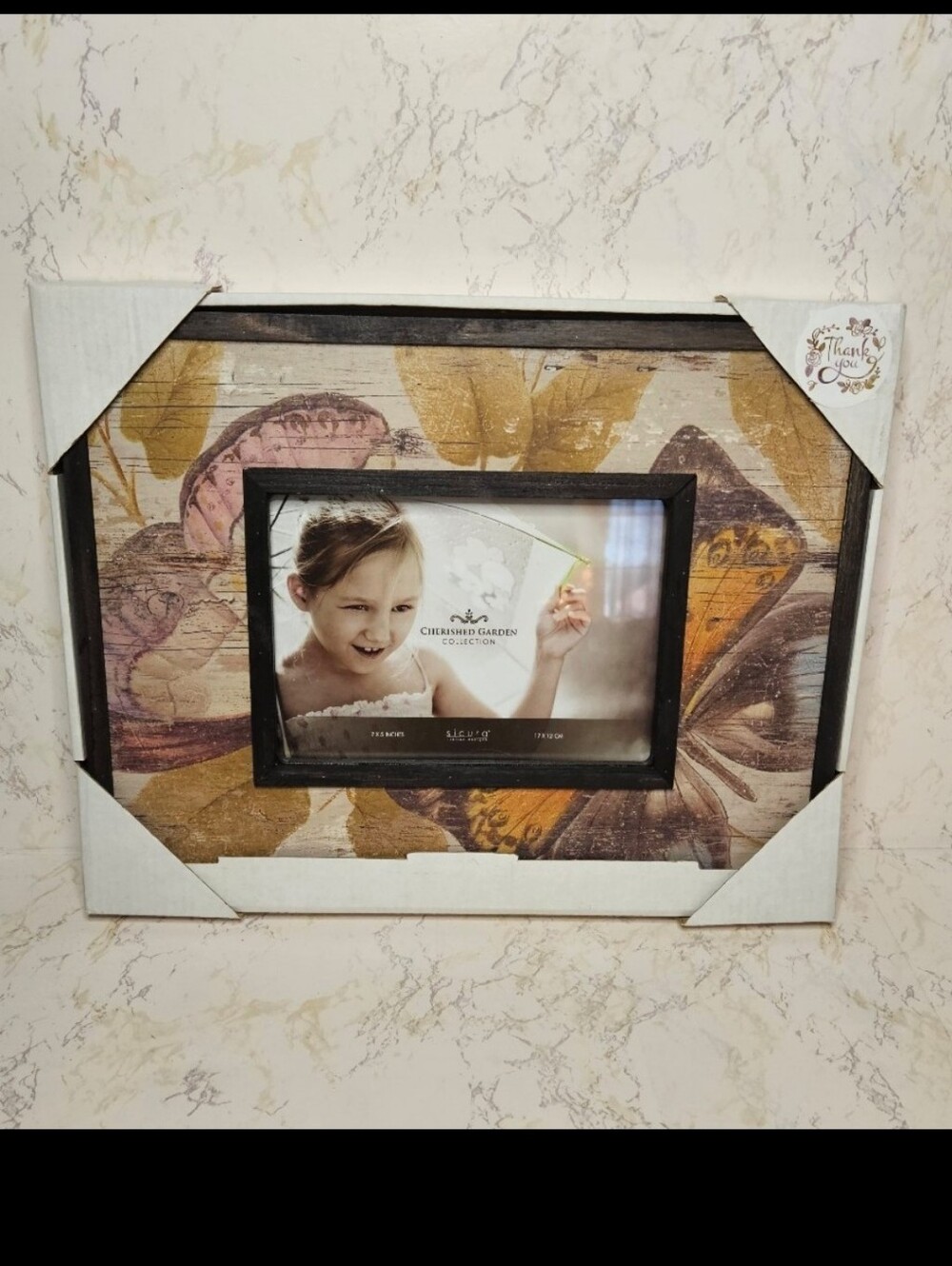 Cherished Garden Butterfly Wood Photo Frame in Brown and Gold